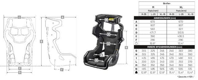Sabelt Spine Racing Seat dimensions