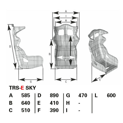 OMP TRS-E SKY Racing Seat dimensions