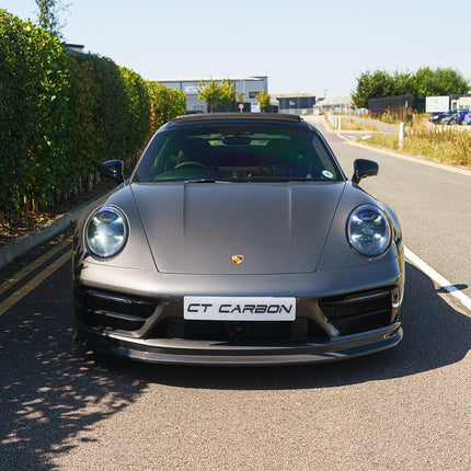 Porsche 992.1 GTS Carbon Fibre Splitter CT Design front view
