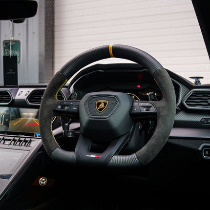 Lamborghini Urus carbon fibre steering wheel installed