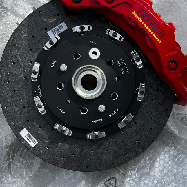 Ferrari F8 Tributo / 488 GTB Spider Brake Set Complete, Ceramic, Red Caliper, OEM, Part Numbers: 785609, 785828, 879837, 879845