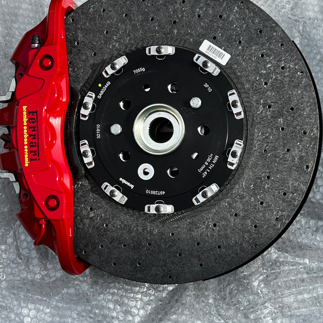 Ferrari F8 Tributo / 488 GTB Spider Brake Set Complete, Ceramic, Red Caliper, OEM, Part Numbers: 785609, 785828, 879837, 879845
