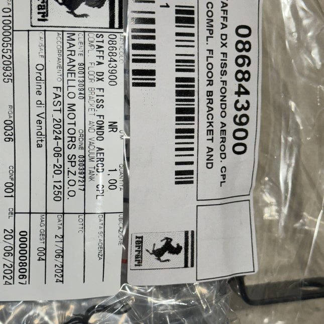 Ferrari 488 F8 Complete Aerodynamic Floor Bracket, Right Hand, OEM, Part Number: 86843900