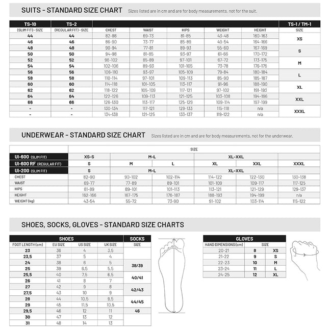 Sabelt Challenge TS-2 size chart