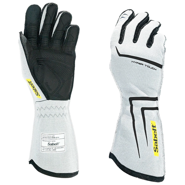 Sabelt Hyper Touch TG-12 Racing Gloves, White, front and back