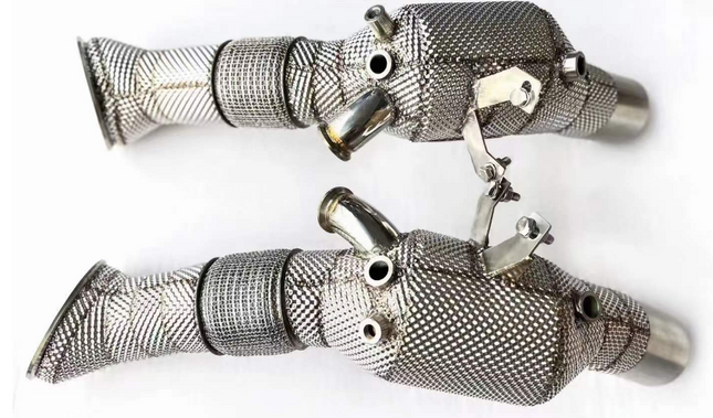 Ferrari SF90 Stradale Spider Catless Downpipe Exhaust with Heat Protector, Aftermarket