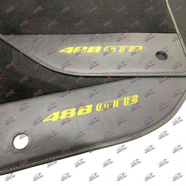 Ferrari 488 GTB Floor Mats, Black with Yellow Stitching, Left and Right, OEM