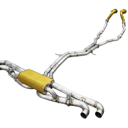 Complete iPE stainless steel exhaust system for the Lamborghini Urus SE angled view