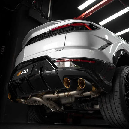 iPE full exhaust system installed underneath a Lamborghini Urus SE