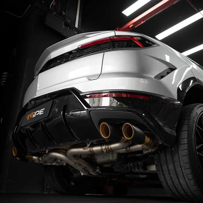 iPE full exhaust system installed underneath a Lamborghini Urus SE