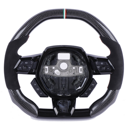 Lamborghini Huracan carbon fibre Alcantara flat top and bottom steering wheel front view