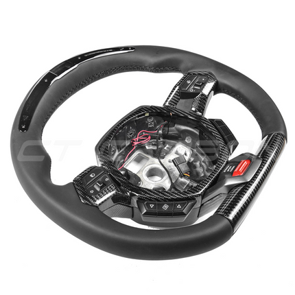 Lamborghini Huracan Leather Carbon Fibre LED Flat Bottom Steering Wheel angle view