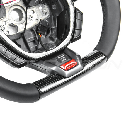 Lamborghini Huracan Leather Carbon Fibre LED Flat Bottom Steering Wheel stitching detail