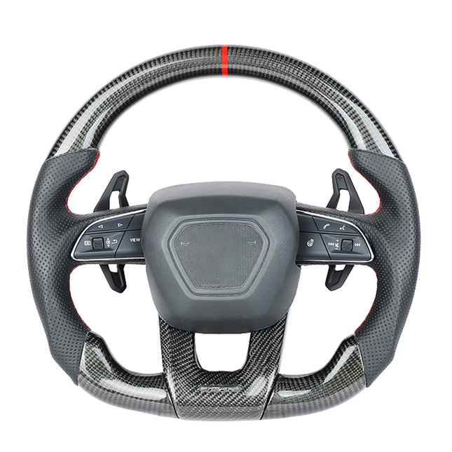 Lamborghini Urus carbon fibre leather flat bottom steering wheel front view