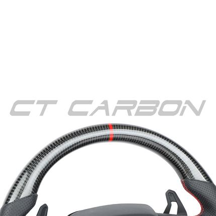 Lamborghini Urus carbon fibre leather flat bottom steering wheel angle view