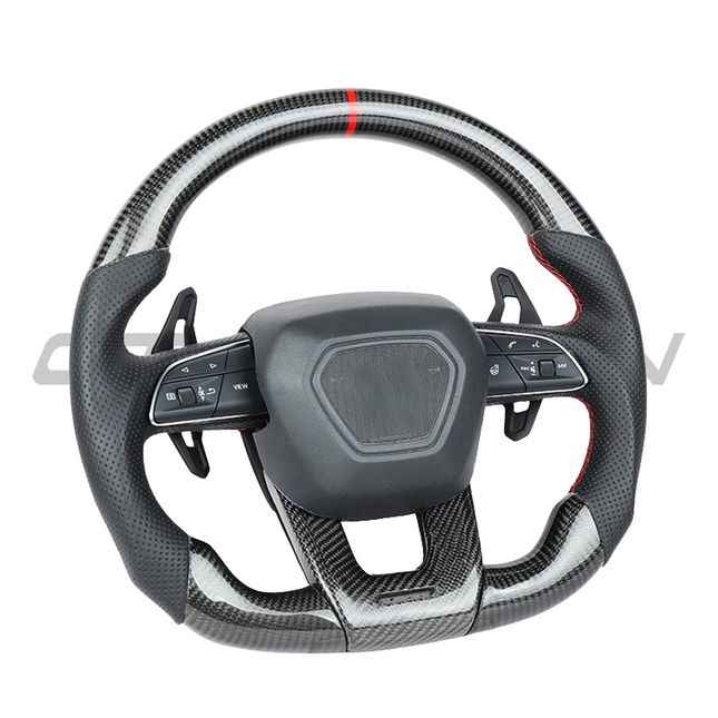 Lamborghini Urus carbon fibre leather flat bottom steering wheel installed