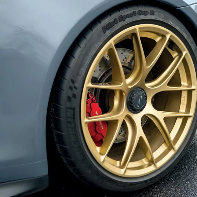 MANTHEY RACING MT001618 Lightweight wheel set (brilliant silver / satin black matt / platinum silver matt / gold) 9x20 offset 52 + 12x20 offset 47 for PORSCHE 911 GT3 (991.1 / 991.2)