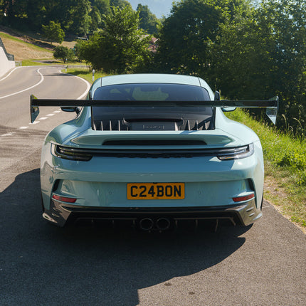Porsche 992 GT3 wing riser close up